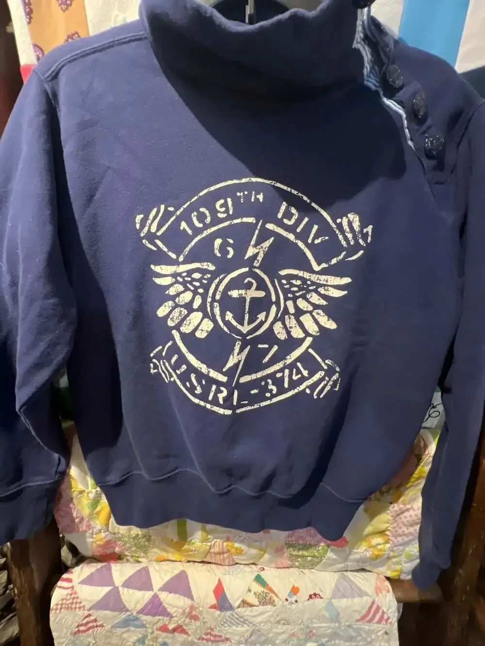 Polo Ralph Lauren Navy Blue Sweatshirt with 109th Div USRL-374 Graphic and Ancho